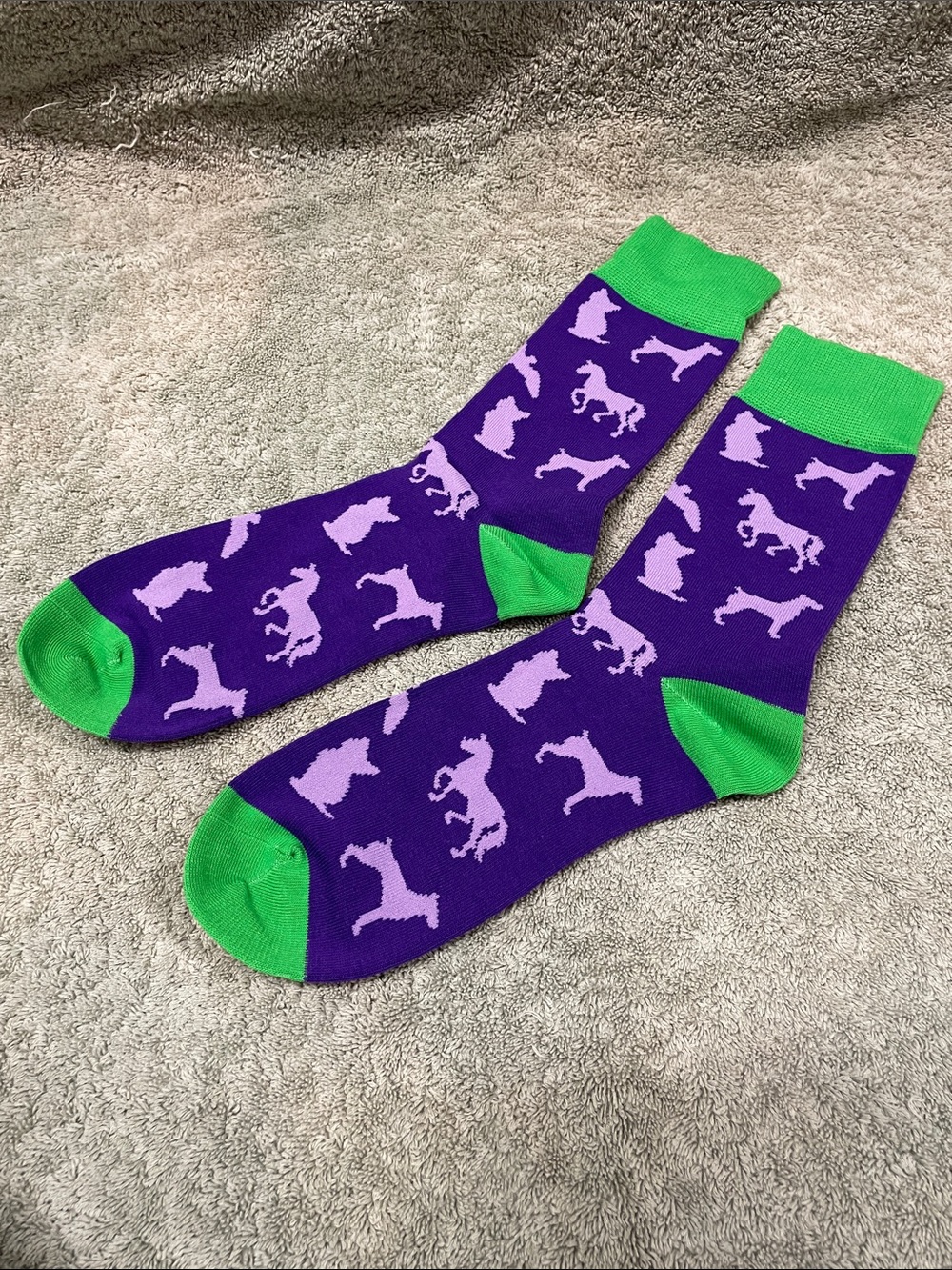 Purple & Green Novelty Dog Pattern Casual Socks - Men